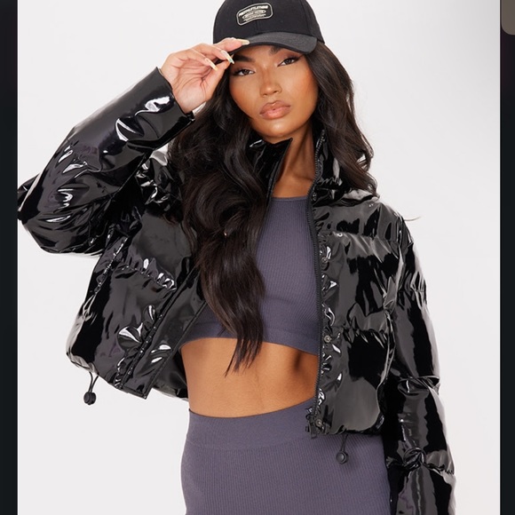 PrettyLittleThing Jackets & Blazers - Black Vinyl Puffer Coat